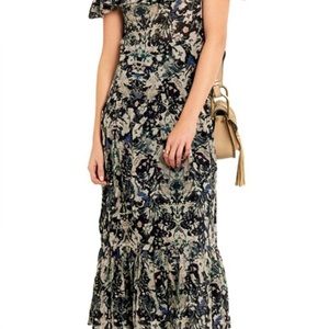 IRO Yonelia Floral Ruffle-Trim Midi Dress Size EU 40 USA 6-8 or M